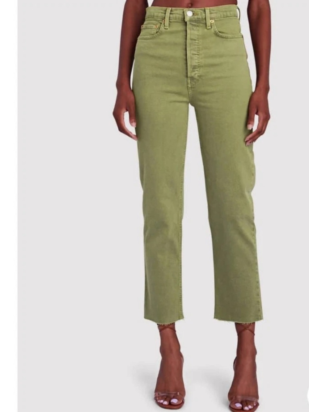 RE/DONE 70s Ultra High Rise Stove Pipe Jeans Sage Green Button Fly Size 27